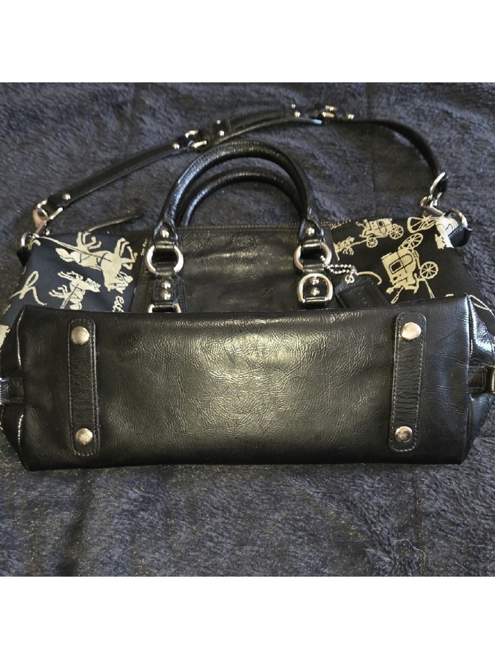 Coach Black and Cream Signature Horse & Carriage Satchel - Picture 3 of 8